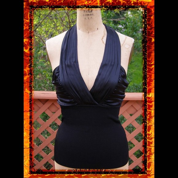 New size M 6-8 BEBE silk & rayon black halter top - Picture 1 of 11